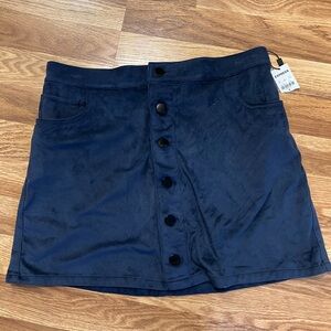 Express Suede Navy Button-Front Mini Skirt